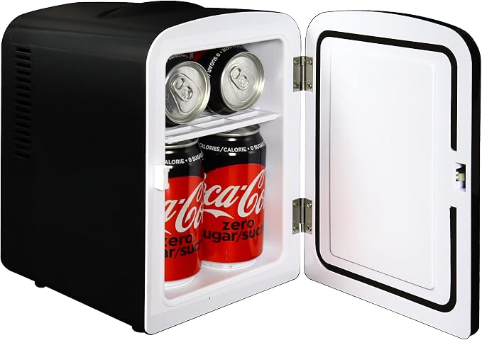 Coke Zero Mini Fridge - Refrigerator for Bedroom Office, Portable Table Top Beverage Cooler, 12V 110V Refrigerador For Drinks, Soda, Wine, Use In Car, Dorm, Outdoor, Patio, 6 Can