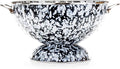 Golden Rabbit Enamelware Large Colander, 5 quart, Black Swirl