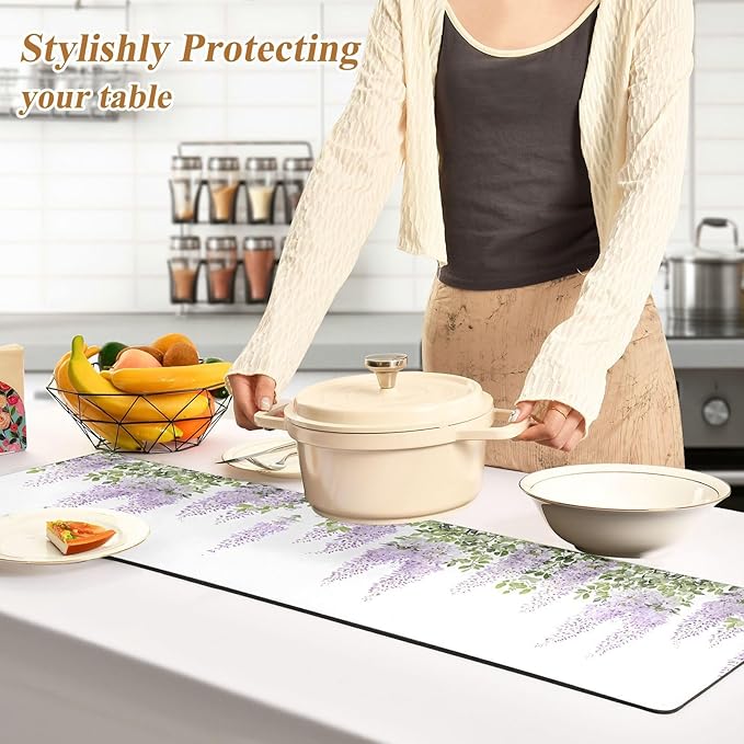 Trivet Table Runner 40 Inches Long Purple Lavender Flowers Heat Resistant Hot Pad Multi Purpose Mat for Hot Pots Pans Kitchen Countertops