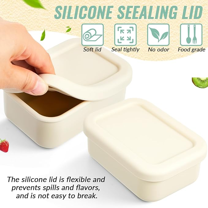 Teenyyou 6 Packs 1 Cup Silicone Soup Freezer Molds with Lid Silicone Soup Freezer Trays Rectangle Reusable Food Preserving Tray Freezing Sauces Stews(Beige)