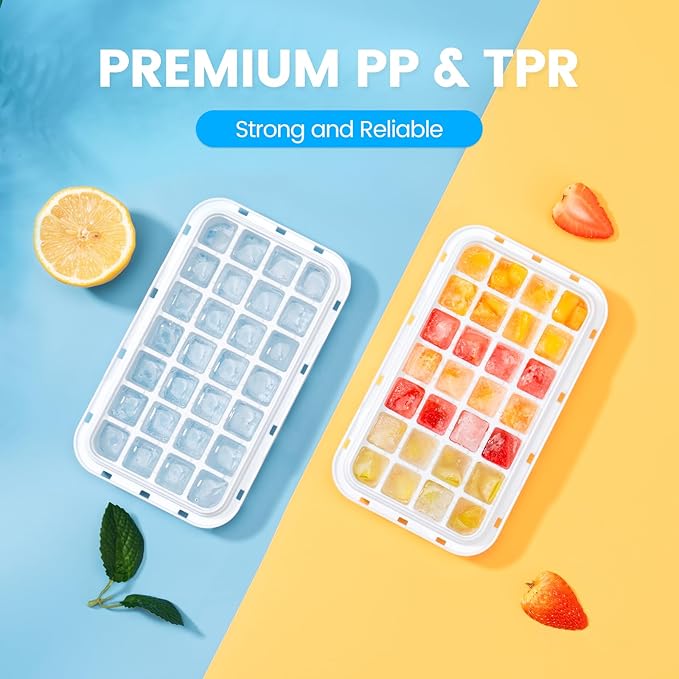 Ice Cube Tray with Lid and Bin, 28 pcs Ice Cubes Molds, Ice Trays for Freezer, Ice Cube Tray Mold, with 1 tray, Ice Freezer Container, Spill-Resistant Removable Lid & Ice Scoop, for Whiskey,Cocktail