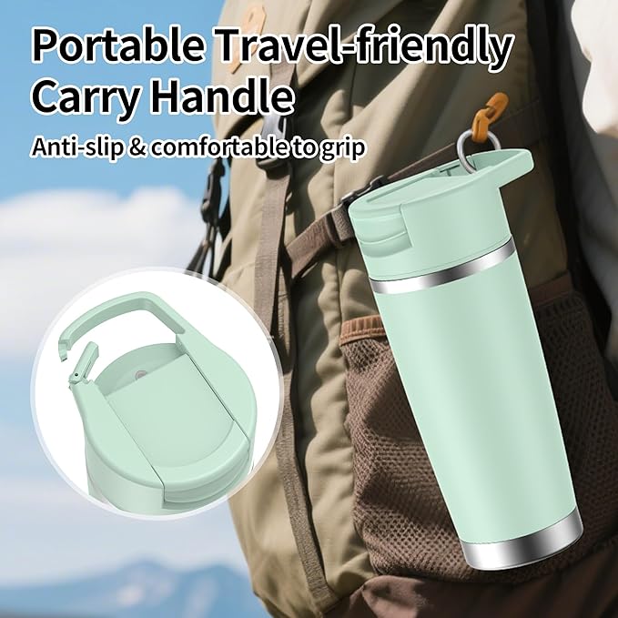 Portable Blender for Smoothies&Shakes 24oz Insulated Cup Cordless, Personal Small Licuadora Portatil With Stainless Steel Bottle, USB-C Rechargeable Travel Blender, BPA Free (Green)