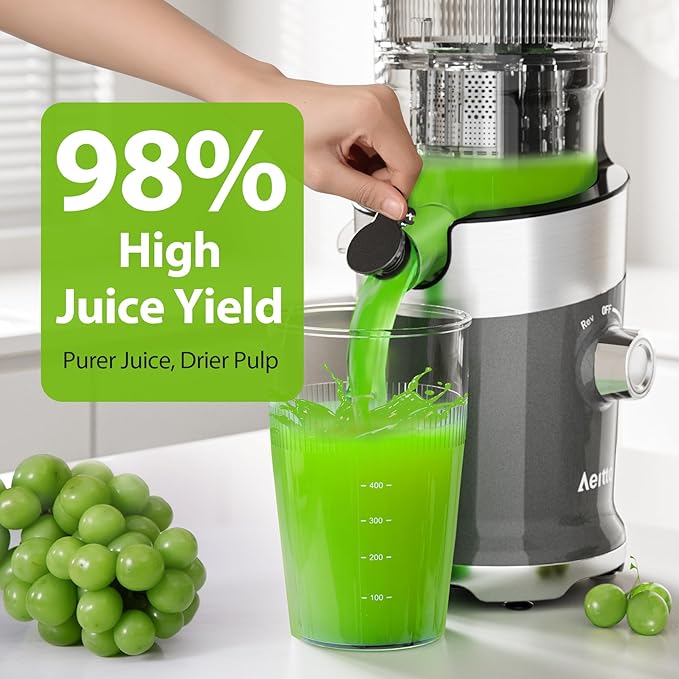Aeitto Juicer Machines Fits Whole Fruits, Cold Press Juicer with Wide Feed Chute, Masticating Juice Extractor Machine Easy to Clean, High Juice Yield, Easy to Assemble, Self Feeding