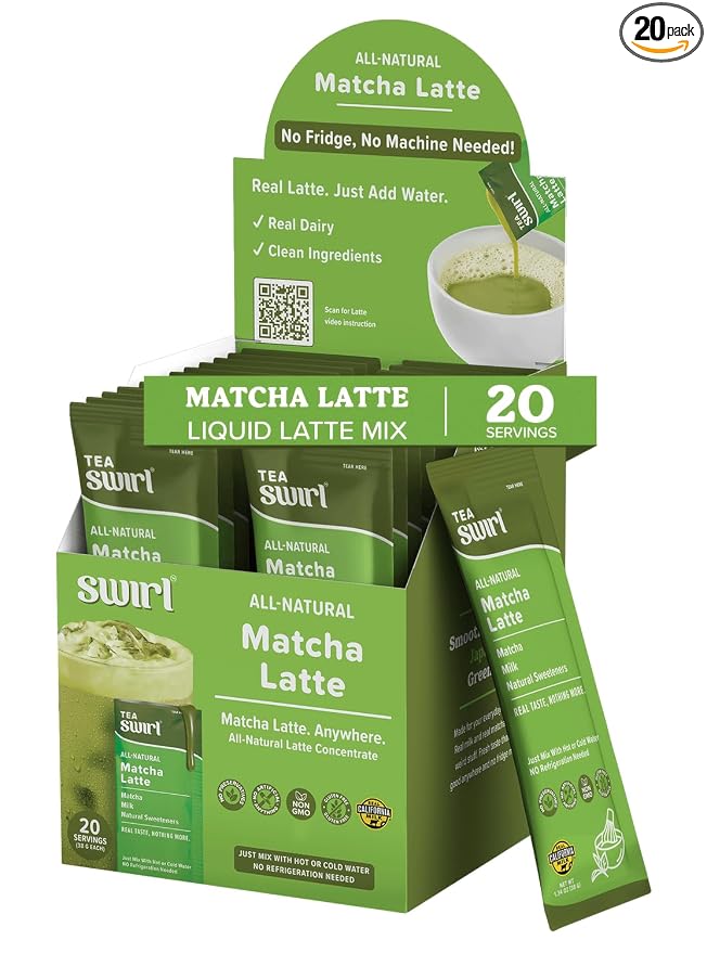 Swirl - Matcha Latte - Smooth, Creamy Japanese Green Tea Milk Blend, Single Serve, Travel Ready, No Refrigeration Required - 38g per pack 20 packets