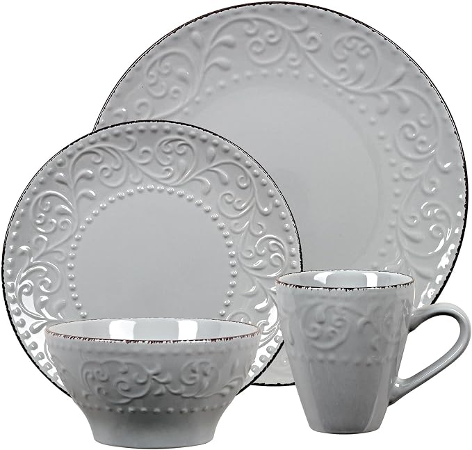 Lorren Home Trends LH527 Dinnerware Set for Entertaining, One Size, Gray