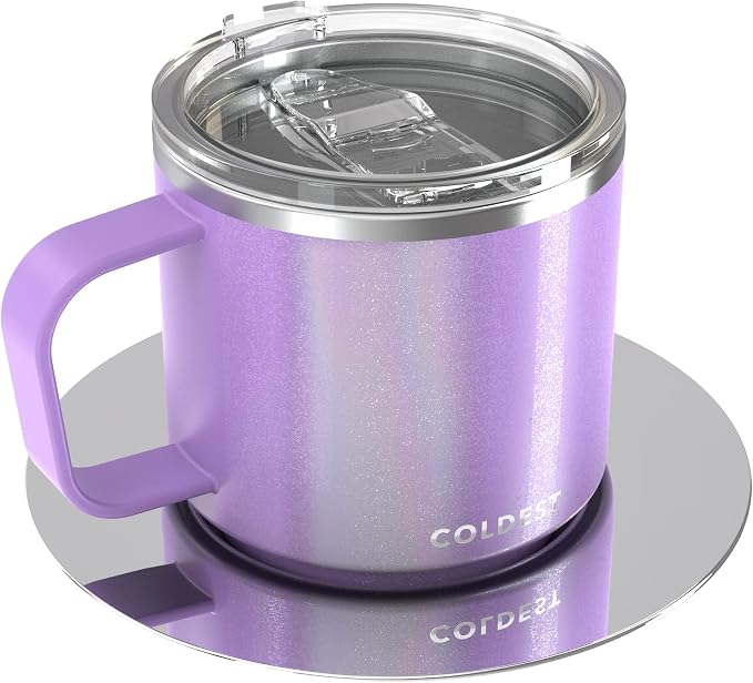Stackable Insulated Espresso Cup with Saucer by Coldest - Insulated Triple Wall Travel Stainless Steel Travel Double Shot Espresso Coffee Mug with Sliding Lid (4 oz, Saturn's Moon Purple)