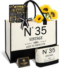 YeohJoy 35th Birthday Gifts for Women Canvas Tote Bag Travel Gear,Unique 35 Years Old Gifts for Wife Mom Sister Aunt Friends Her, Vintage N°35 Handbag & Cosmetic Bag & Back in 1991 Poster