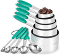 Measuring Cups and Spoons Set: U-Taste 18/8 Stainless Steel 10 Pieces Metal Stacking Kitchen Baking Cooking Food Measure Set 5 Cups 5 Spoons with Strengthened Weld Joints (Teal, Upgraded Version)