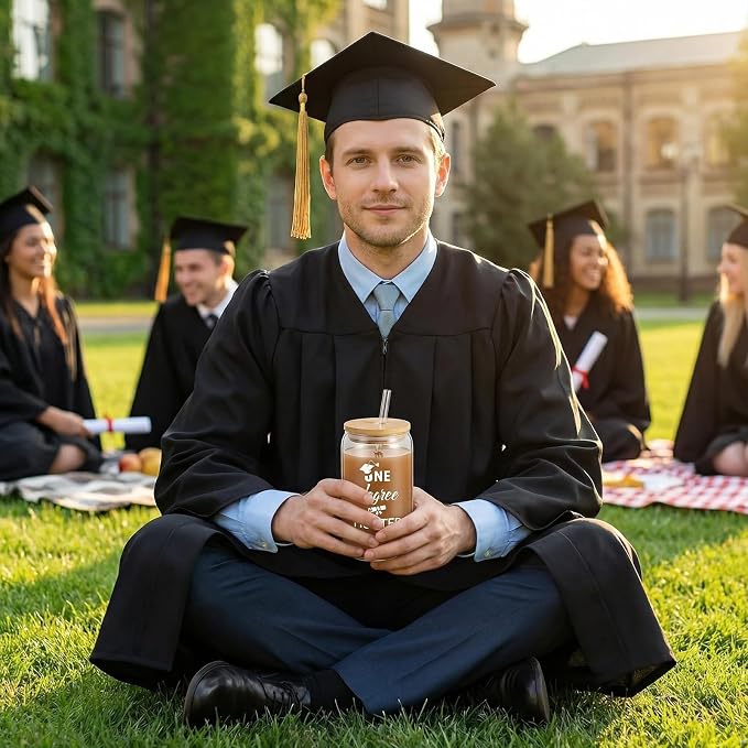 12 Set Graduation Gifts Glass Cups, Congratulations Graduate Cups with Lid Straw, 16oz Can Shaped Beer Glass Cups Inspirational Grad Gifts, College Master's Degree Graduation Party Supplies