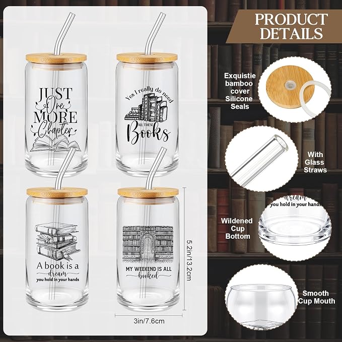 16 Pcs Books Club Gifts Book Lovers Gifts for Women Blind Date with a Read Include 16 oz Glass Cup Canvas Makeup Bag Ballpoint Pen Card for Librarian Reader Bookish Teacher