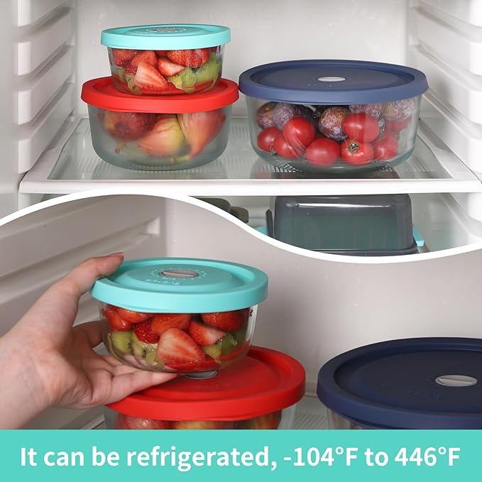 Replacement Lids for 7200-PC 2 Cup and 7201-PC 4 Cup and 7402-PC 6/7 Cup, Silicone Round Storage Cover Lid for Anchor Hocking Glass Bowl 6 Pack Multiple Colors