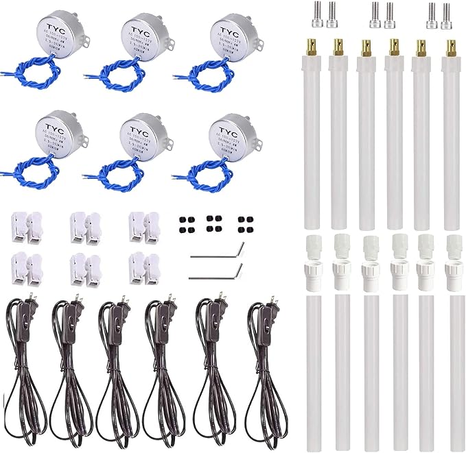 6 Set Cup Turner Kit Accessories for Crafts Tumbler,Includes Synchronous Turntable Motors,Coupling Connectors,Pipes Cap, Switch Cords - Ideal for Cuptisserie,Tumbler Cup Rotator Machince (2.5-3RPM)