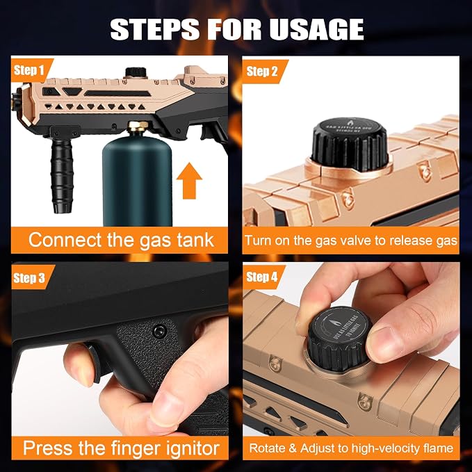 Propane Torch Gun-Powerful Grill Torch Gun, Kitchen Torch Gun with Adjustable Flame, Flamethrower, High Power Cooking Torch for BBQ, Baking, Campfire, Welding (Propane Tank Not Included)