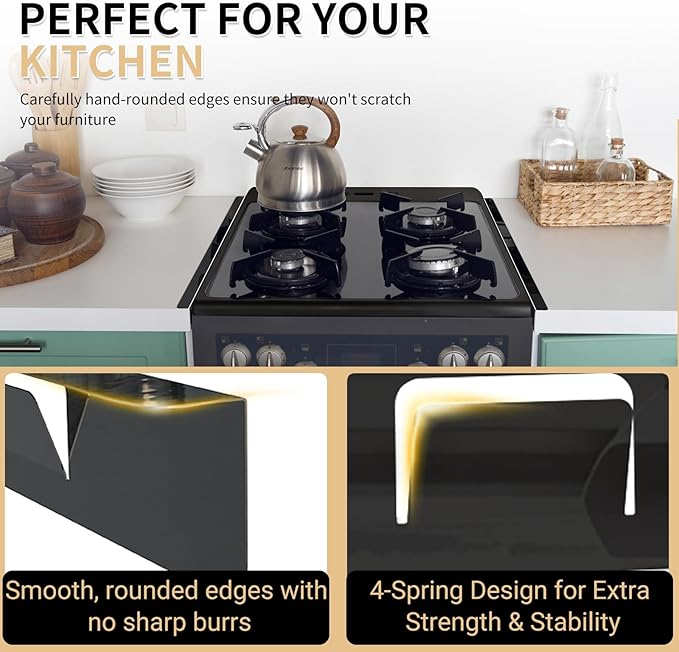 Stove Gap Covers 316 Stainless Steel,Stove Gap Filler,Heat-Resistant Oven Side Gap Filler,Between Stove and Counter Slide In Range Trim Kit for Kitchen,2 Pack (23.2” Shiny Black)