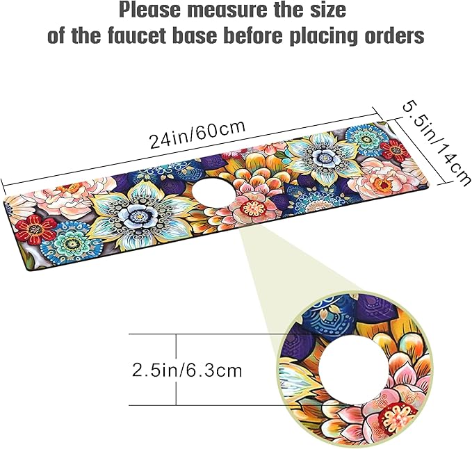 Sink Faucet Absorbing Mat, 2 Pack Drying Mat Around Faucet Sink Splash Guard Behind Faucet Sinkmat For Kitchen Bathroom Island Rv 24 * 5.5 Inch (60 * 14 cm)