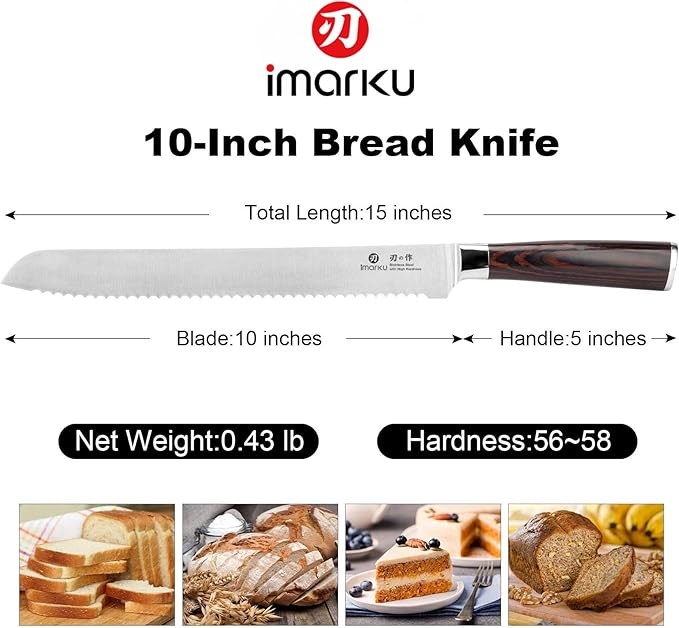 imarku Bread Knife, German High Carbon Stainless Steel Professional Grade Bread Slicing Knife, 10-Inch Serrated Edge Cake Knife, Bread Cutter for Homemade Crusty Bread, Mothers Day Gifts