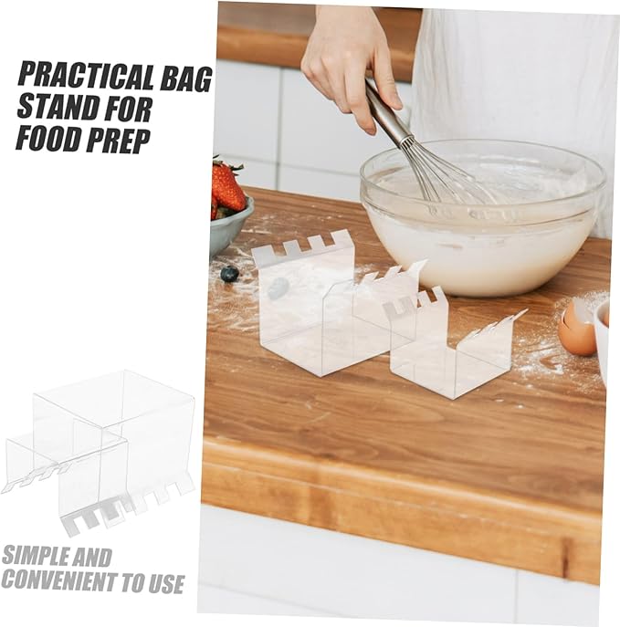 2pcs Acrylic Food Bag Stand Food Prep Rack for Easy Filling Space-saving Design Storage Bag Holder for Kitchen Organization