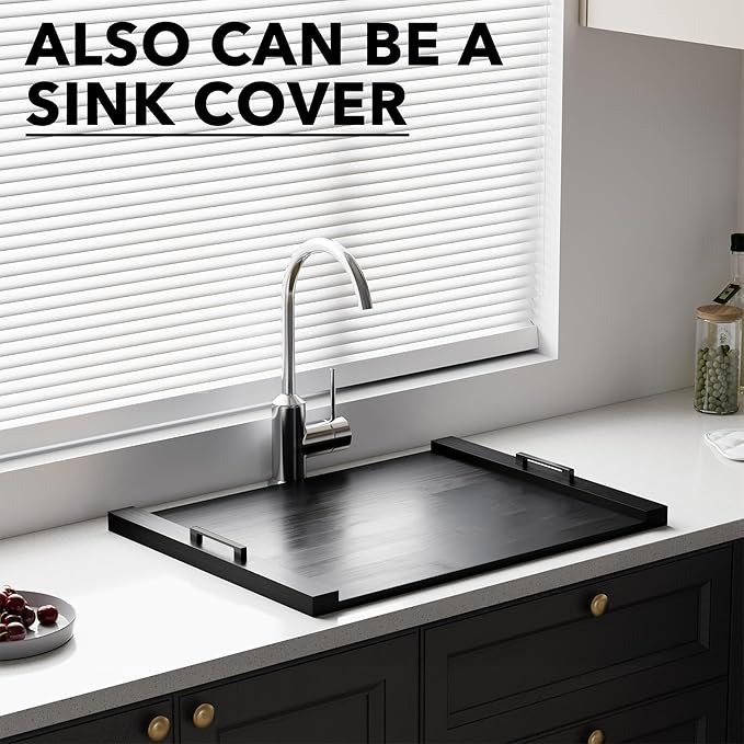 SpaceAid Noodle Board Stove Kitchen Cover with Handles, Top Covers for Gas Burners and Electric Stove, Oven Decor Accessories Wood Tray for Countertop, Black Bamboo