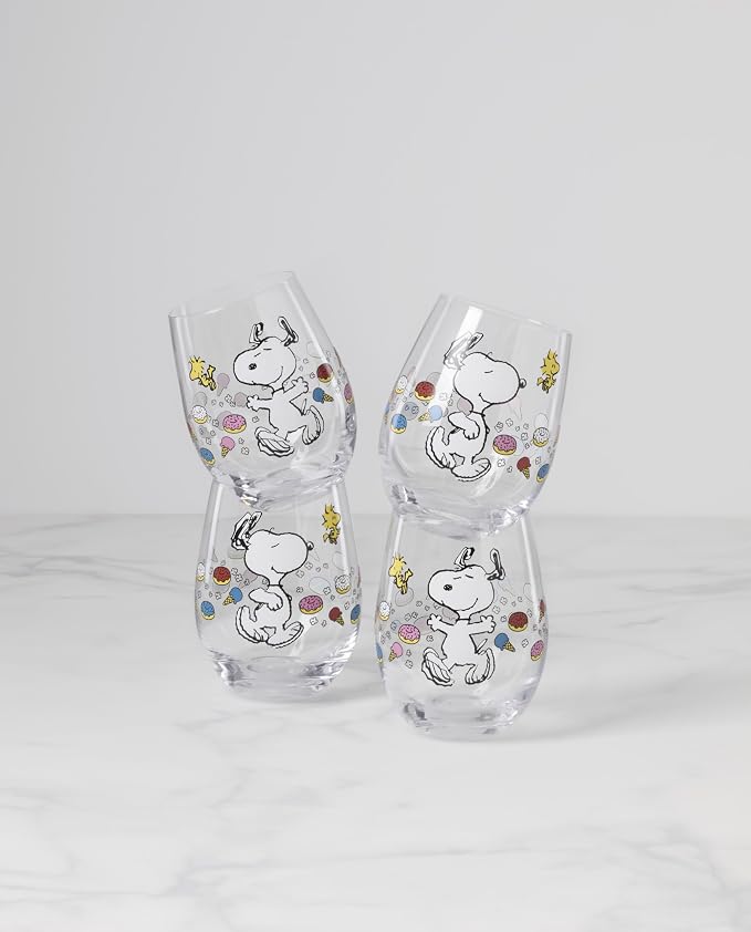 Lenox Glass Tumblers, Chef Snoopy Tumblers Set of 4, Glass Tumbler, Drinking Glasses, Dishwasher Safe, 18-Fl Oz, PEANUTS Snoopy Gifts, Water Glasses Drinking Sets, Birthday Gifts for Women (4 Piece)
