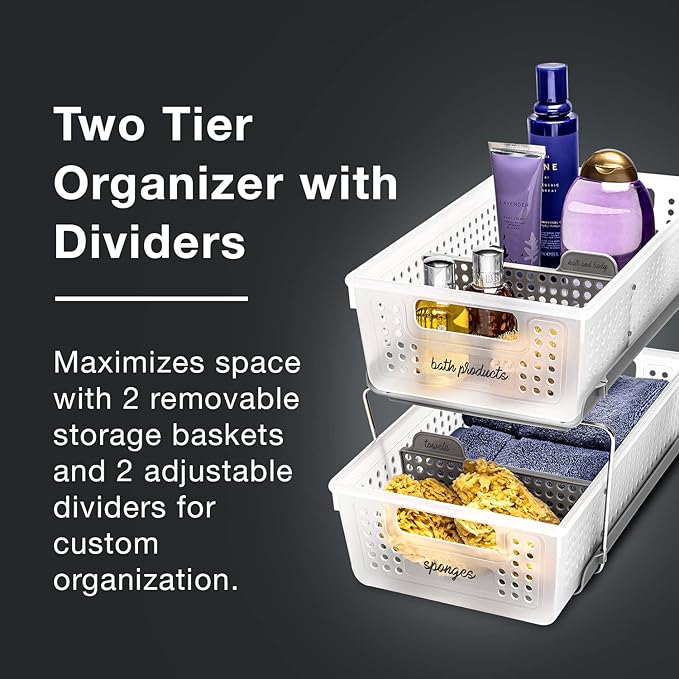 Madesmart 2-Tier Plastic Mini Multipurpose Organizer Bundle with Divided Slide-Out Storage Bins