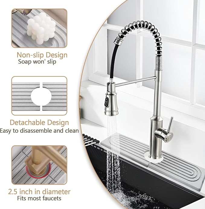 Jiozermi 15.8 Inch Diatomite Faucet Mat for Kitchen Sink, Diatomite Stone Sink Tray Faucet Sink Splash Guard Sink Faucet Absorbent Mat for Kitchen Bathroom Fucet Sink(15.8" x 3.9",Light Grey)