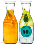 DecorRack 2 Large Water Carafes, Bottles with Flip Top Lid, 50 Oz Each, BPA-Free Plastic Juice Pitcher, Decanter, Jug, Serve Fridge Cold Iced Tea, for Outdoors, Picnic, Parties, NOT DISHWASHER SAFE