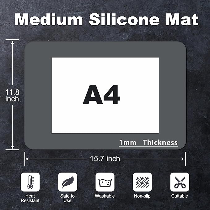 Silicone Mat for Kitchen Counter, Silicone Mat Trimable to Size (Dark Gray, 15.7×11.8inch-4pcs), BPA-Free Silicone Placemat, Heat-Resistant NonSlip Table Mat for Air Fryer, Countertop Protector Mat