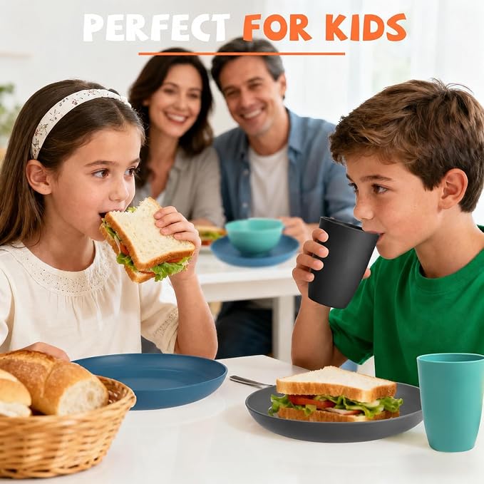 Unbreakable Wheat Straw Dinnerware Set 20 PCS - Kids Plates and Bowls Set for 4,Dishwasher & Microwave Safe Lightweight Toddler Dish Set for Party Camping Kitchen - Calm Tones