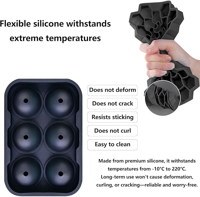 Ice Cube Trays, Ice Maker with Lid & Large Ice Cube Maker for Whiskey, Cocktails and Homemade, Keep Drinks Chilled Black, Set of 4