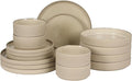 Gibson Elite Liberty Bay 16-Piece Pottery Clay Stoneware Dinnerware Set – Taupe Reactive Glaze, Stackable Plates and Bowls W/Pasta Bowl, Service for 4 – Microwave & Dishwasher Safe