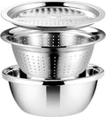 Stainless Steel Grater with Drain Basket 3-in-1 Multipurpose Vegetable Cutter Salad Bowl Kitchen Strainer and Shredder 10.2 Inch