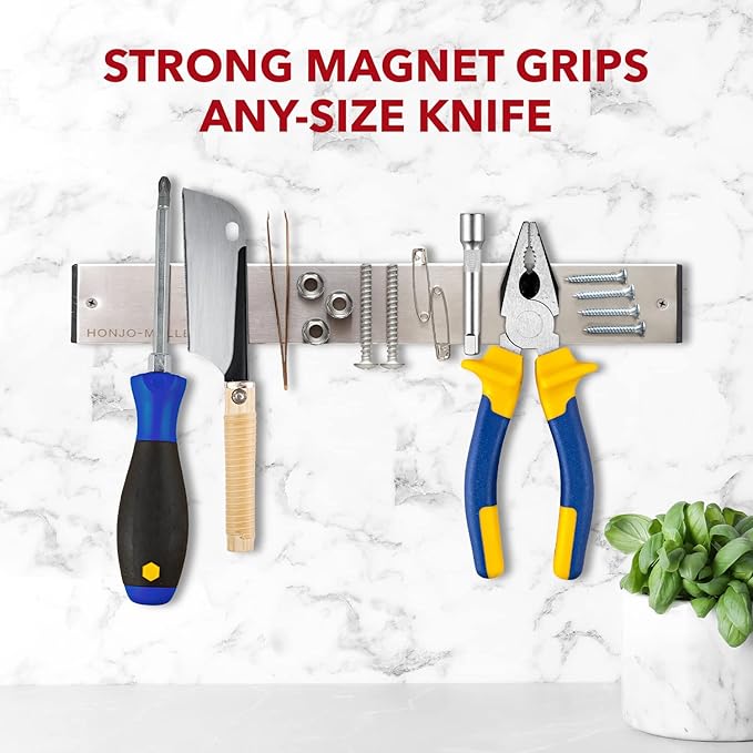 HONJO-MLLER Magnetic Knife Holder for Wall - 12 Inch Steel Knife Magnetic Strip | Modern Black Wall-Mounted Knife Holder