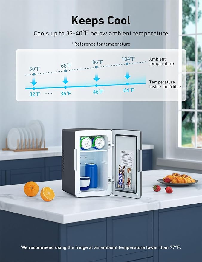 AstroAI Mini Fridge 2.0 Gen, 6 Liter/8 Cans Compact Small Refrigerator, Makeup Skincare Cooler & Warmer, Energy Efficient & Quiet, 110V AC/12V DC Portable for Bedroom, Car, Office&Dorms (Dark Grey)
