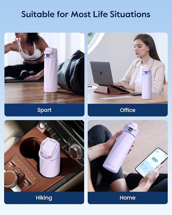 BOOST Smart Water Bottle that Reminds You to Drink, 24oz BPA-Free Stainless Steel Vacuum Insulated, Wide Mouth Water Tracker Bottle with APP for School, Gym, Office, Ideal for Father's Day