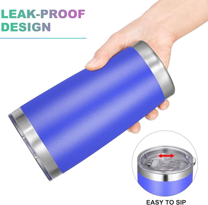 VEGOND 20oz Tumbler with Lid and Straw Stainless Steel Tumbler Cup Bulk Vacuum Insulated Double Wall Travel Coffee Mug Powder Coated Coffee Cup, Blue, 12 Pack
