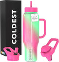 Coldest Tumbler with Handle and Straw, 100% Spill Proof Tumbler with Straw (3 Lids), Stainless Steel Insulated Leakproof Tumblers for Women Men, Cup Holder Friendly, 46 oz (Coldie Dream)