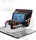 320W Charging Station for Multiple Devices, 10-Port USB Fast Charging Dock Adjustable Dividers & 8 Cables, 65W Laptop Port, Fireproof & Anti-Slip for Office Home Gamers