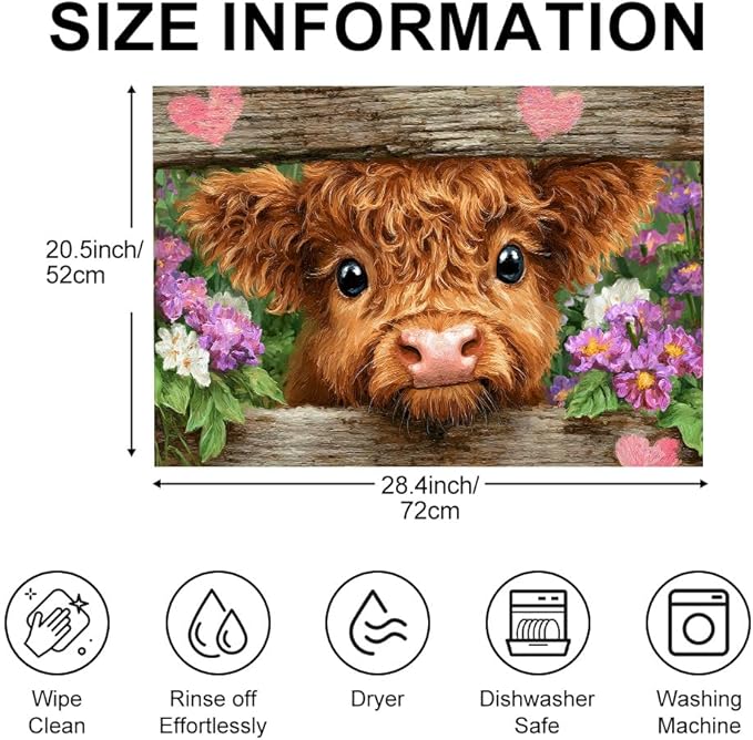 Stove Top Cover for Electric Stove 28.4 x 20.5 Inch Non Slip Stove Mat Oil Proof Floral Highland Cow Glass Cooktop Protector Kitchen Counter Mat