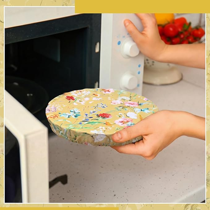 Patelai 10 Pcs Bowl Covers Reusable in 5 Size Stretch Cloth Fabric Elastic Food Storage Bowl Covers Bread Sourdough Lids for Proofing Food Fruits Leftover (Colorful,Rich Flowers)