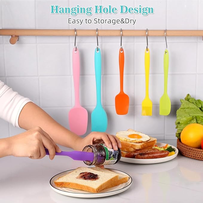Spatulas Set of 6, Food Grade Silicone Spatulas Rubber Heat Resistant, Stainless Steel Core, Kitchen Utensils Nonstick for for Cooking, Baking and Mixing (Black) (colorful)
