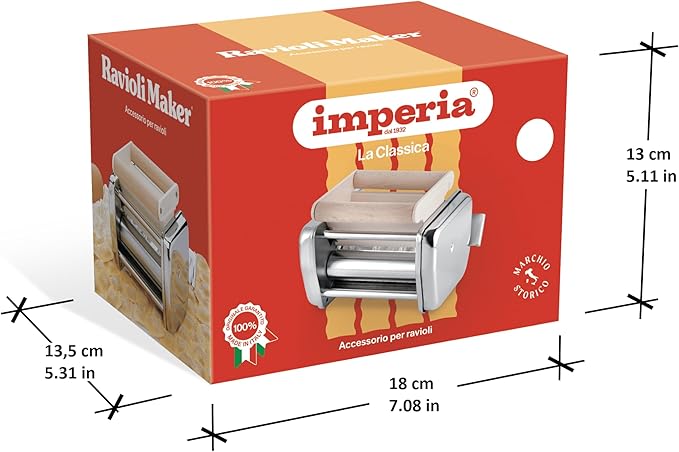 Imperia Ravioli Maker Pasta Attachment - 100% Made in Italy- Heavy Duty Cutter, Steel Construction- Machine Accessory Cuts for Filled Pasta- Easy Use Roller Maker for Fresh Homemade Italian Dishes