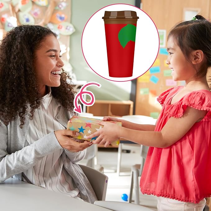 Skylety 12 Pcs Back to School Teachers Gifts Teacher Appreciation Gifts Teacher Deals Bulk Reusable Plastic Coffee Cup with Lid for First Day of School Party Decorations (Elegant)