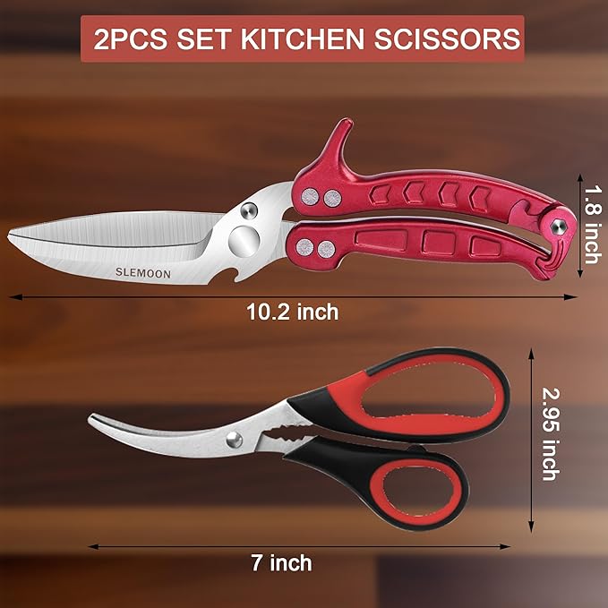Heavy Duty Poultry Shears Kitchen Salad Scissors for Chicken Turkey Meat Herb Vegetable 2pcs set Burgundy
