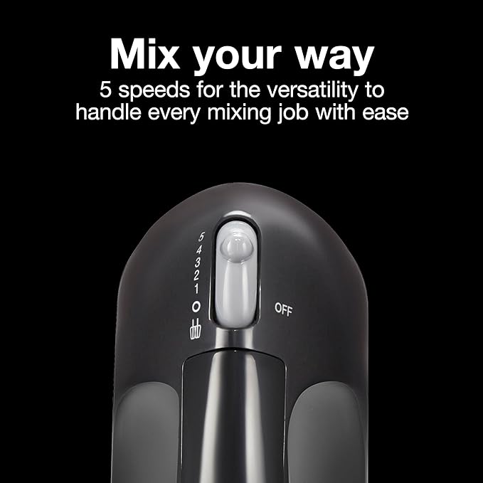 Proctor Silex Easy Mix 5-Speed Electric Hand Mixer with Bowl Rest, Compact and Lightweight, 100 Watts of Peak Power, Black (62507PS)