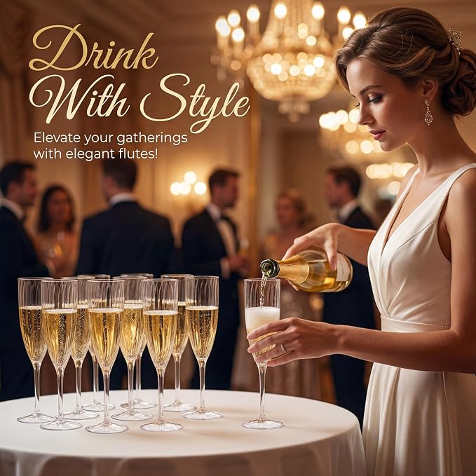 WDF 36PCS Clear Champagne Flutes Plastic - 6 OZ Clear Disposable Champagne Flutes Party Supplies for Wedding/Birthday/Parties/Graduation