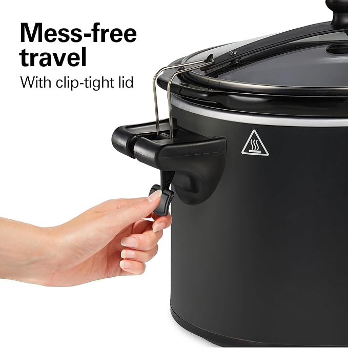 Hamilton Beach Portable Ready, Set, Dinner 6 Quart Programmable Slow Cooker | Temperature Probe & Defrost Function | Clip-Tight Lid For Easy Travel | Dishwasher-Safe Stoneware Crock | Matte Black | 33868