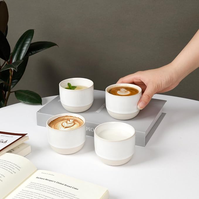 Ceramic Espresso Cups Set, Espresso Coffee Mugs, Special Glazed Demitasse Cups Expresso Coffee Cup for Espresso Machine (Pure White)