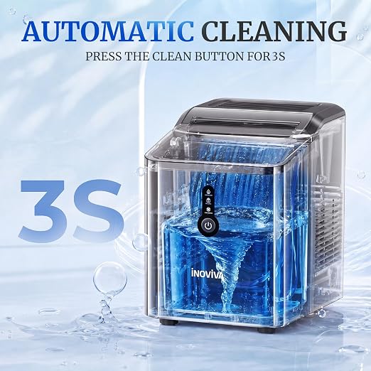 INOVIVA Ice Makers Countertop, Nugget Ice Ready in 6 Mins,26.5LBS/Day, FLASHCHILL™, Self-Cleaning Ice Machine, Compact Portable Design for Home, Kitchen, Office & Party