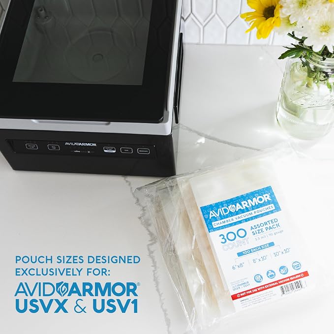 Avid Armor Chamber Vacuum Sealer Bags – 6x8", 8x10" & 10x10" – 300 Pack – Heavy Duty Commercial Grade, BPA-Free Pouches for Sous Vide, Food Preservation, Meat Storage, Freezing, and Long-Term Storage