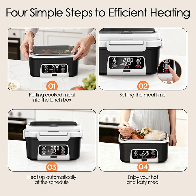 Cordless Electric Lunch Box, 6.3 Cup 100W Heated Lunch Box with 20000mAH Battery Powered for Self Heating, Including Fork Spoon and Insulated Bag for Men Women Adults, BPA Free(Black+White)